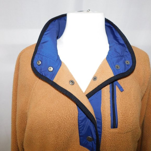 American Eagle Snap Front Sherpa Fleece Jacket Blue Tan Brown Womens XS - Picture 5 of 11